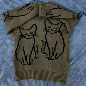 Cat Design Kids Sweater - Trendy Olive Green